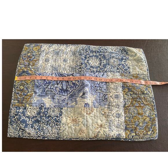 Nobility 3-Pc Blue Paisley Ruffle & Patchwork Floral Pillow Sham Set Cotton - Picture 8 of 12